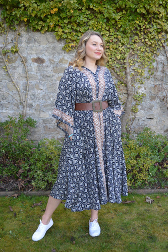 Black Repurposed Sari Laxmi kaftan Dress www.karmaripon.co.uk
