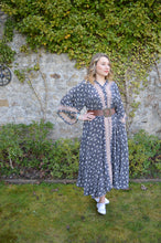Load image into Gallery viewer, Black Repurposed Sari Laxmi kaftan Dress www.karmaripon.co.uk