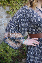 Load image into Gallery viewer, Black Repurposed Sari Laxmi kaftan Dress www.karmaripon.co.uk