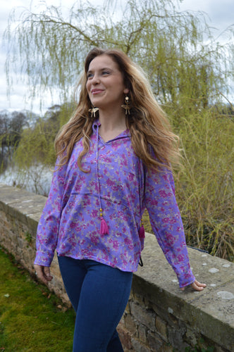 Purple Dori Tassel Top Repurposed Sari www.karmaripon.co.uk