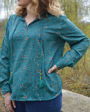 Load image into Gallery viewer, Blue Dori Tassel Top Repurposed Sari www.karmaripon.co.uk