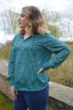 Load image into Gallery viewer, Blue Dori Tassel Top Repurposed Sari www.karmaripon.co.uk