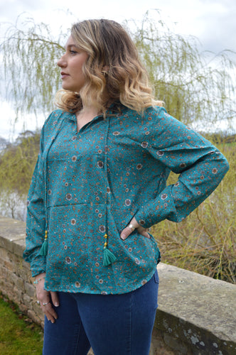 Blue Dori Tassel Top Repurposed Sari www.karmaripon.co.uk