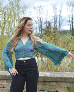 Blue Repurposed Sari Butterfly Top www.karmaripon.co.uk