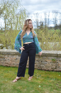 Blue Repurposed Sari Butterfly Top www.karmaripon.co.uk