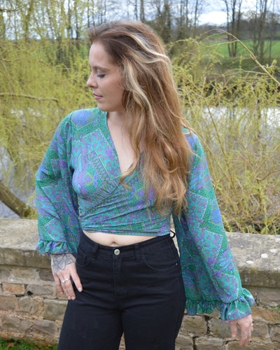 Blue Repurposed Sari Butterfly Top www.karmaripon.co.uk