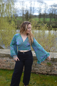 Blue Repurposed Sari Butterfly Top www.karmaripon.co.uk