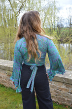 Load image into Gallery viewer, Blue Repurposed Sari Butterfly Top www.karmaripon.co.uk