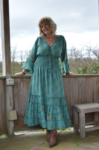 Turquoise Laal Dress Size L UK 14-18 www.karmaripon.co.uk