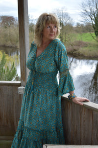 Turquoise Laal Dress Size L UK 14-18 www.karmaripon.co.uk