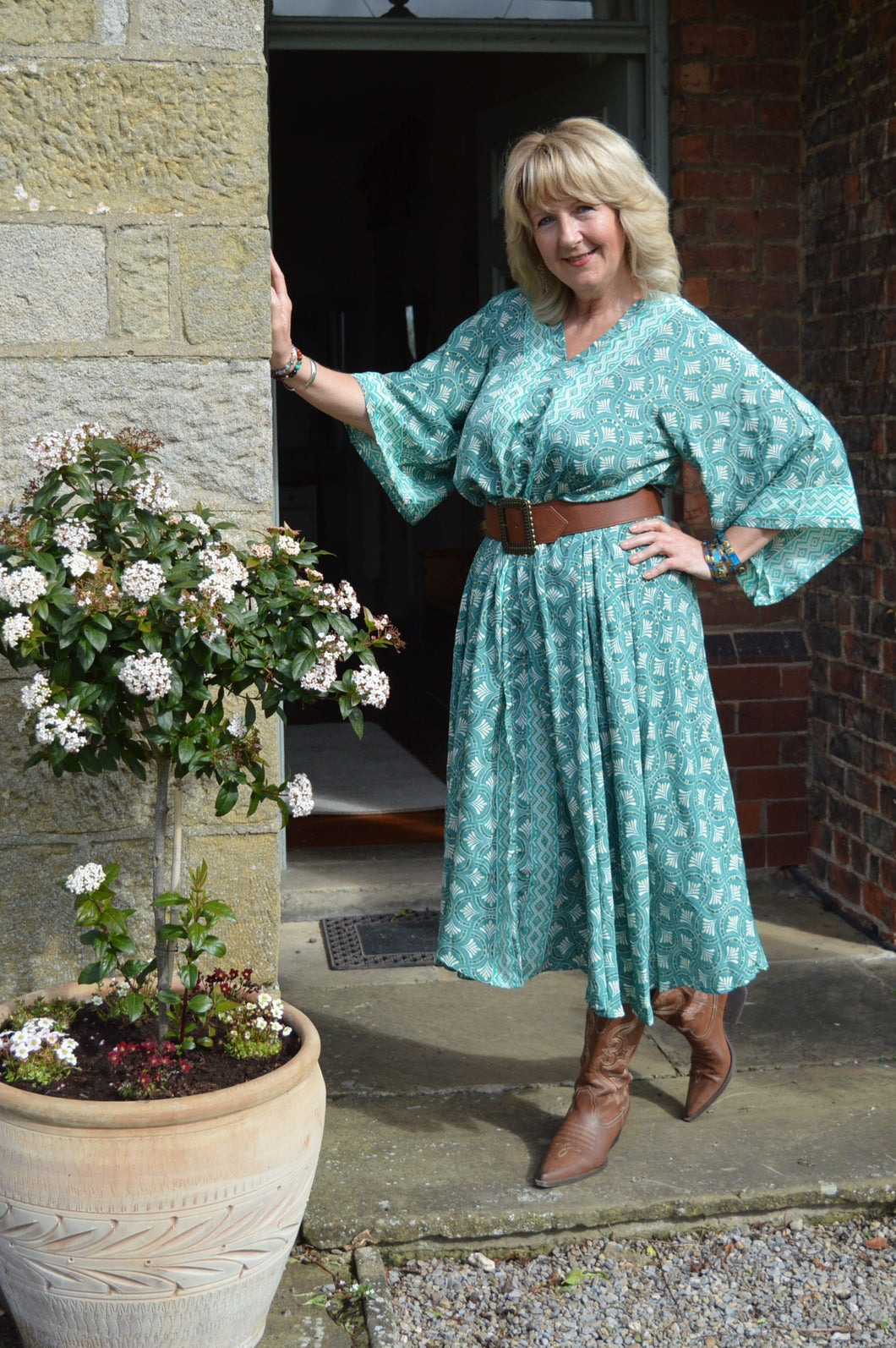 Turquoise Sari Laxmi kaftan Dress www.karmaripon.co.uk