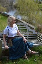 Load image into Gallery viewer, Purna Teal Sari elasticated panel Skirt www.karmaripon.co.uk
