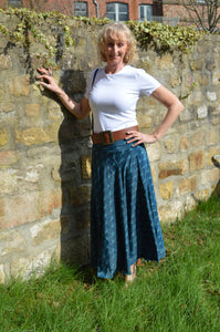 Purna Teal Sari elasticated panel Skirt www.karmaripon.co.uk