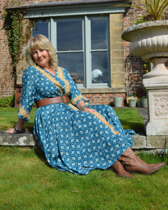 Teal Sari Laxmi kaftan Dress  www.karmaripon.co.uk