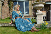 Load image into Gallery viewer, Teal Sari Laxmi kaftan Dress  www.karmaripon.co.uk