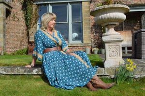 Teal Sari Laxmi kaftan Dress  www.karmaripon.co.uk