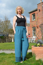 Load image into Gallery viewer, Tanvi Teal Jute Trousers www.karmaripon.co.uk