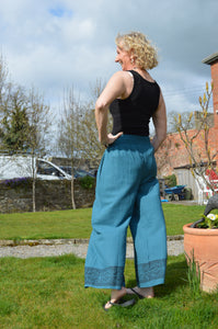 Tanvi Teal Jute Trousers www.karmaripon.co.uk