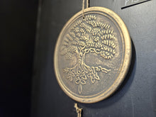 Load image into Gallery viewer, Decorative metal plaque with tree design on a dark background  www.karmaripon.co.uk