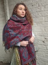 Load image into Gallery viewer, Warm indian shawl with tassels www.karmaripon.co.uk