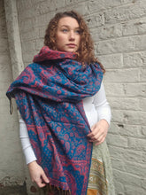 Load image into Gallery viewer, Warm indian shawl with tassels www.karmaripon.co.uk
