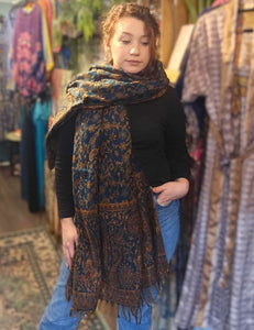 Warm indian shawl with tassels www.karmaripon.co.uk