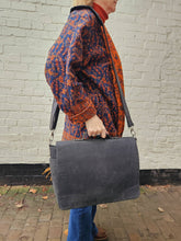 Load image into Gallery viewer, Black Leather Satchel www.karmaripon.co.uk
