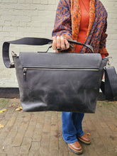 Load image into Gallery viewer, Black Leather Satchel www.karmaripon.co.uk