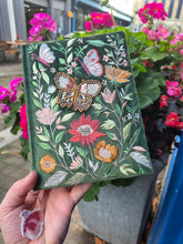 Load image into Gallery viewer, Embroidered Beaded Butterfly, Green Velvet Lined Journal