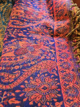 Load image into Gallery viewer, Cosy Large Indian Shawl With Tassels Purple &amp; Orange
