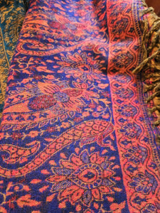 Cosy Large Indian Shawl With Tassels Purple & Orange