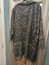 Load image into Gallery viewer, Tassel Shawl Coat/cardigan Blue www.karmaripon.co.uk