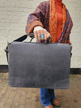 Load image into Gallery viewer, Black Leather Satchel www.karmaripon.co.uk