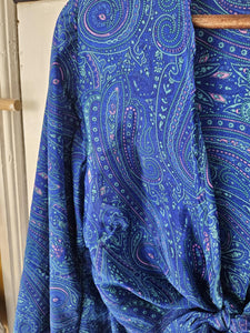 Blue Repurposed Sari Butterfly Top 8-14