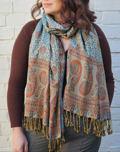Blue & Red Pashmina Scarf