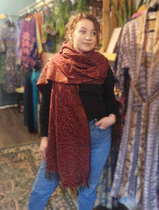 Warm indian shawl with tassels www.karmaripon.co.uk