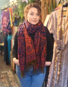 Warm indian shawl with tassels www.karmaripon.co.uk