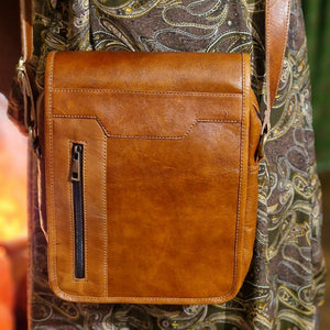 Rustic Tan Leather Small Messenger Bag www.karmaripon.co.uk