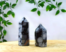 Load image into Gallery viewer, Snowflake Obsidian crystal point www.karmaripon.co.uk