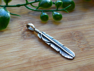 925 Silver Feather Pendant  www.karmaripon.co.uk