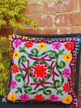 Load image into Gallery viewer, Our Suzani Boho Handmade cushions will bring a splash of colour to any area of your home or office. www.karmaripon.co.uk