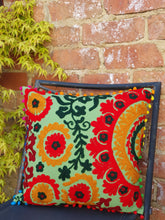 Load image into Gallery viewer, Our Suzani Boho Handmade cushions will bring a splash of colour to any area of your home or office. www.karmaripon.co.uk
